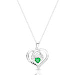 Silver Heart Shape Claddagh Pendant enhanced with glistening Cubic Zirconia Emerald embellished Heart-SP064CL