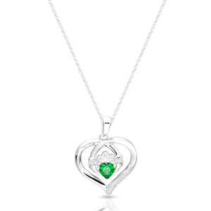 Silver Heart Shape Claddagh Pendant enhanced with glistening Cubic Zirconia Emerald embellished Heart-SP064CL